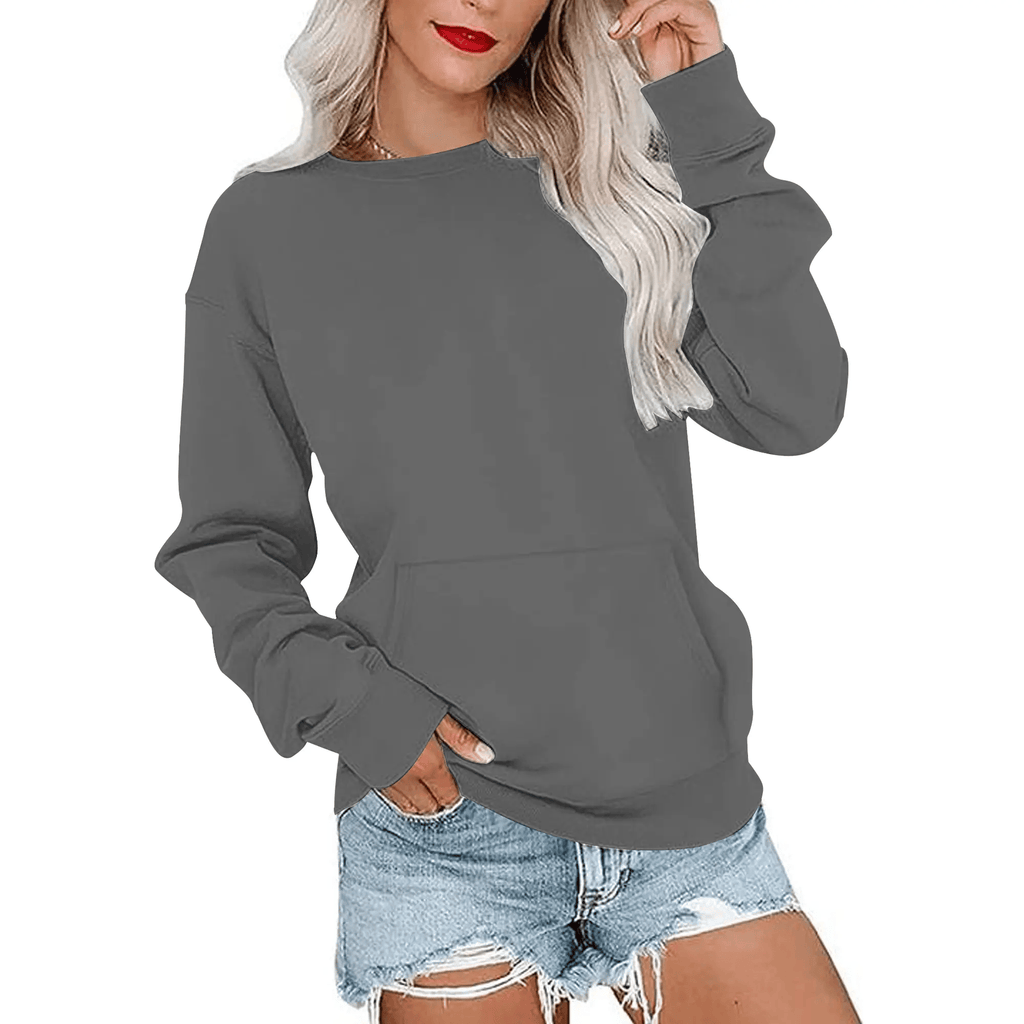 AUSELILY Women's Crewneck Hoodless Sweatshirt With Kangaroo Pocket Fleece Longsleeve Oversized Casual Style Shirt Lightweight Pullover 2026
