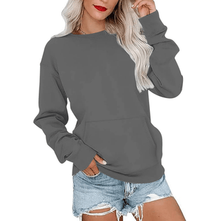 AUSELILY Women's Crewneck Hoodless Sweatshirt With Kangaroo Pocket Fleece Longsleeve Oversized Casual Style Shirt Lightweight Pullover 2026