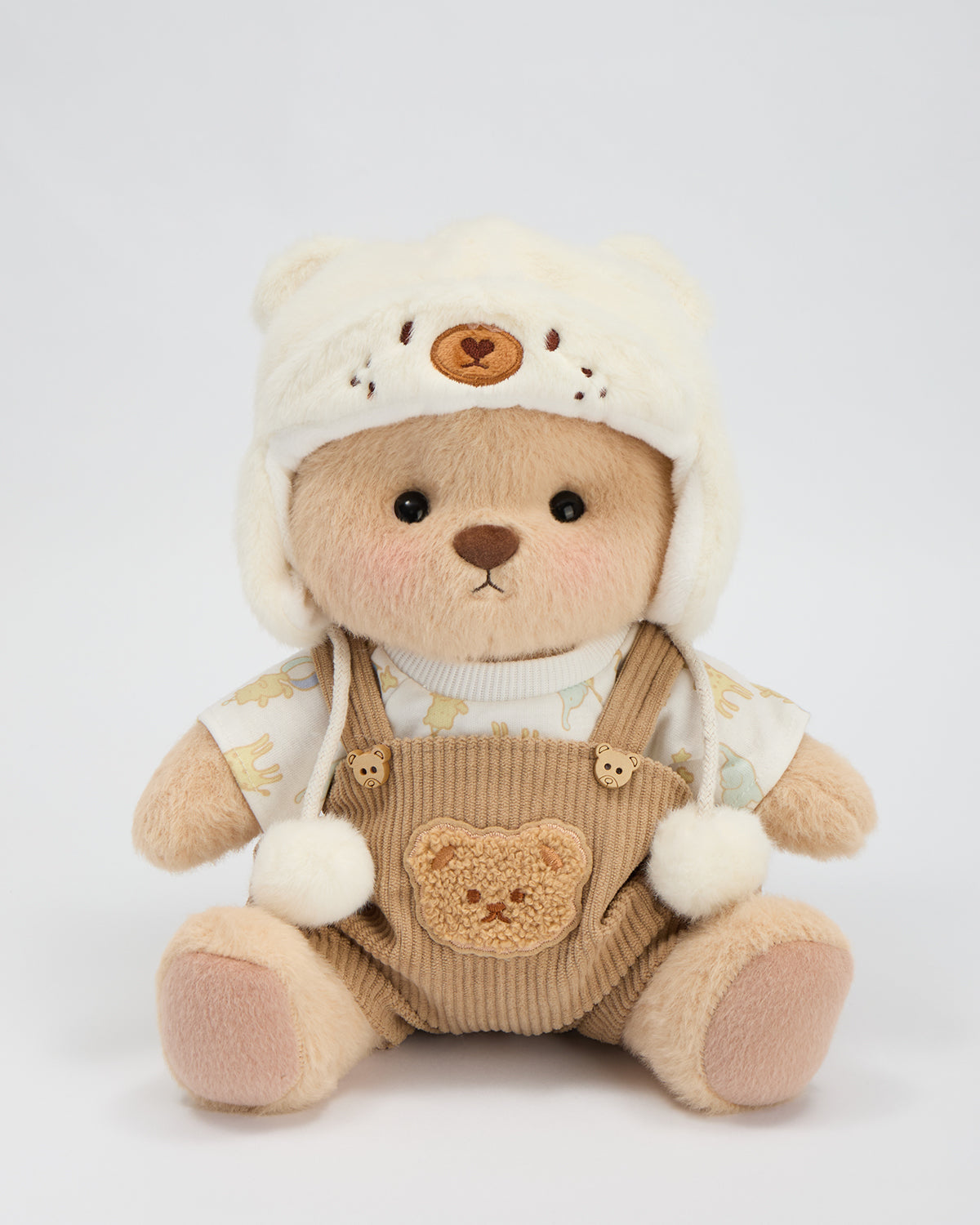 Getahug White Mink Hat Brown Overalls Bear | Handmade Jointed Teddy Bear Gift