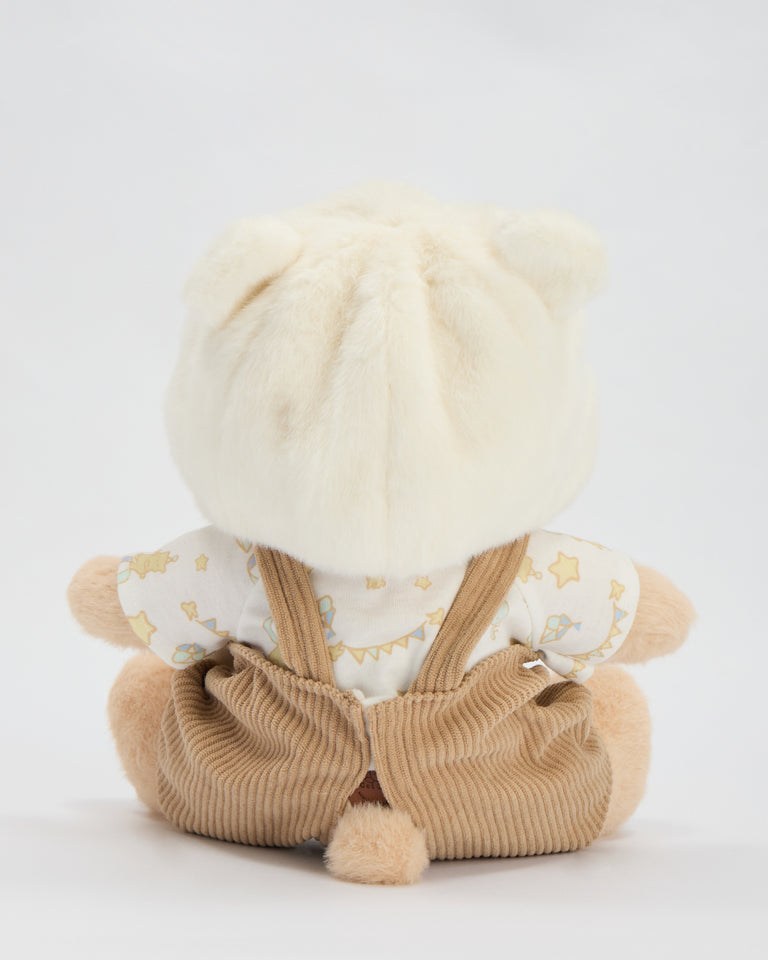 Getahug White Mink Hat Brown Overalls Bear | Handmade Jointed Teddy Bear Gift