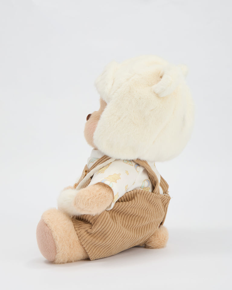 Getahug White Mink Hat Brown Overalls Bear | Handmade Jointed Teddy Bear Gift