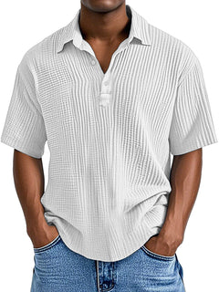 Herren lockeres Kurzarm-Poloshirt mit plissierter Struktur und Reverskragen