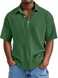 Herren lockeres Kurzarm-Poloshirt mit plissierter Struktur und Reverskragen