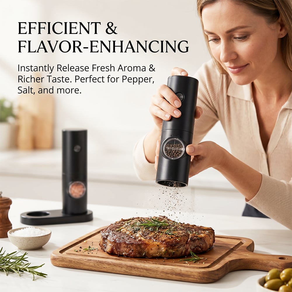 🧂⚡Electric Salt & Pepper Grinder Set – 2 Pack Automatic Spice Mills