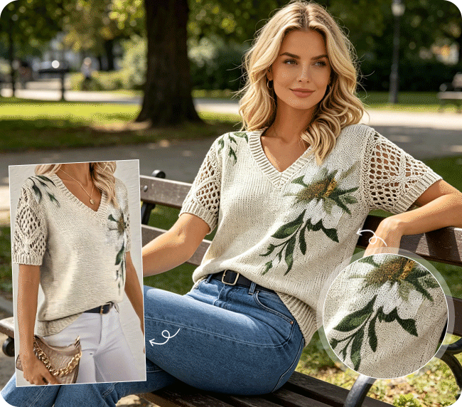 BreezyBelle – Floral Crochet Summer Top