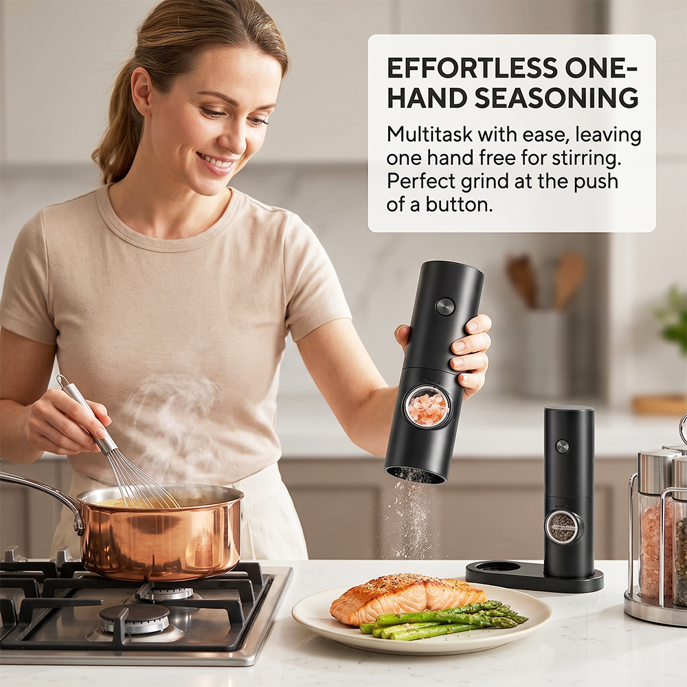 🧂⚡Electric Salt & Pepper Grinder Set – 2 Pack Automatic Spice Mills