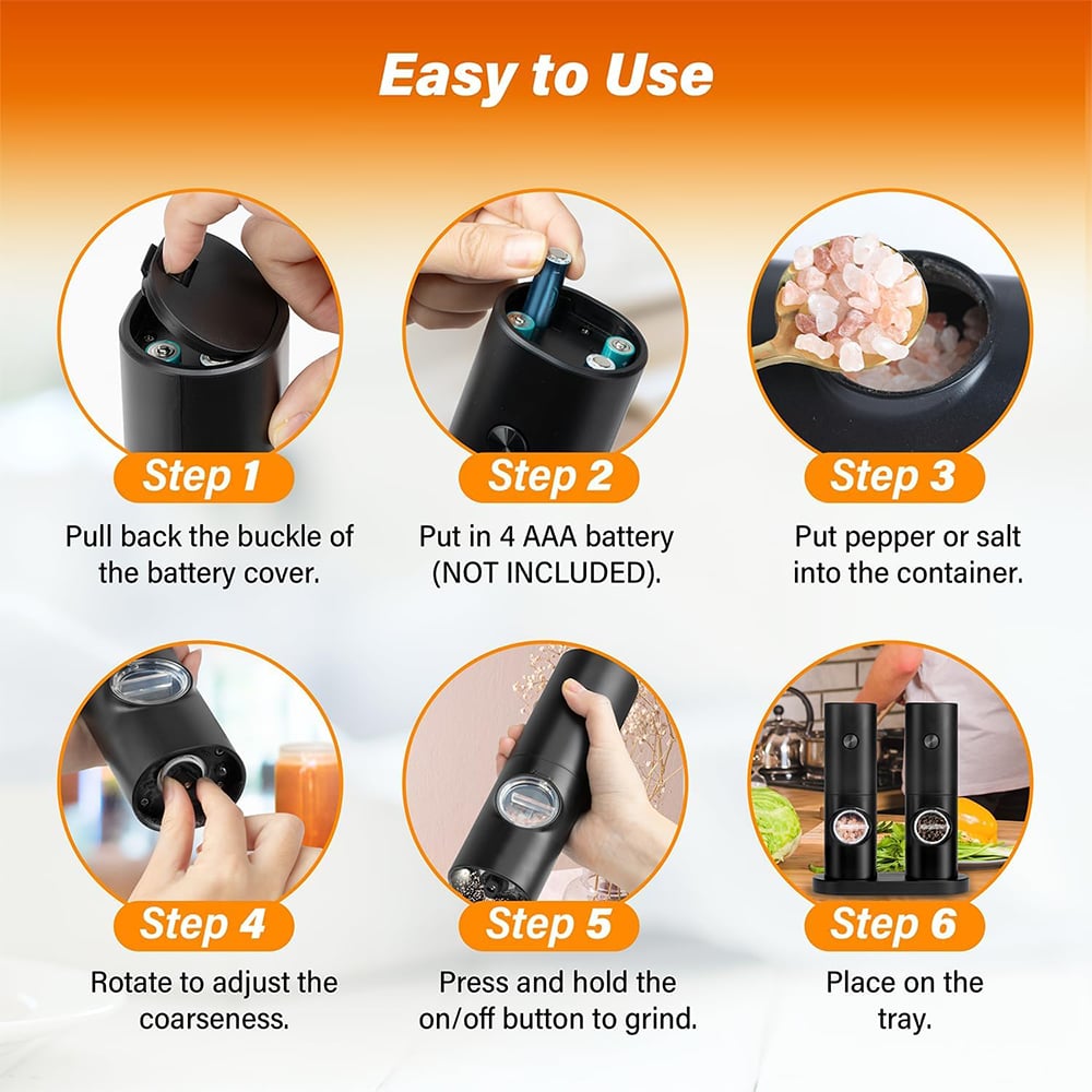 🧂⚡Electric Salt & Pepper Grinder Set – 2 Pack Automatic Spice Mills