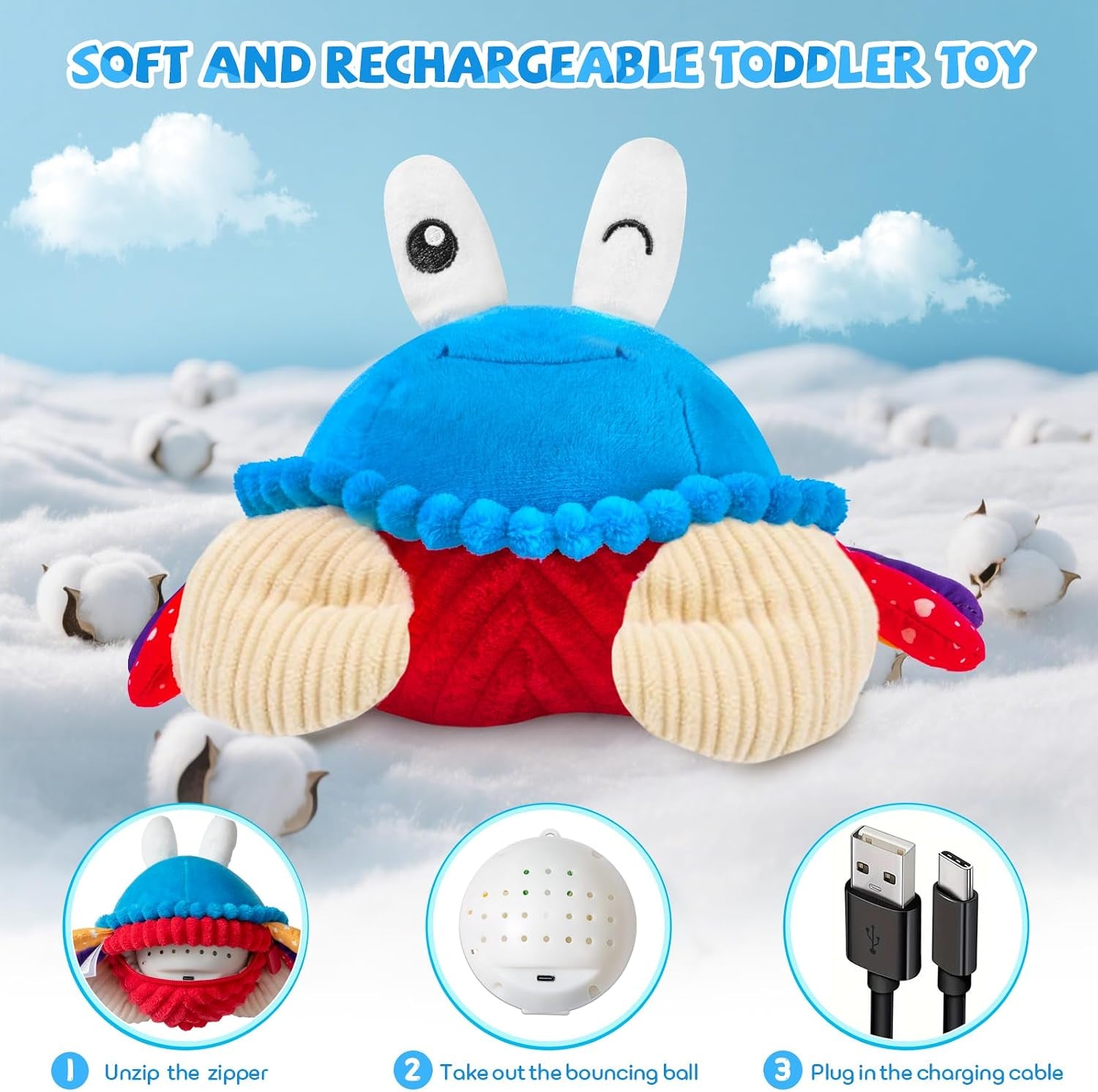 Musical Crab Plush Toy - 48 Songs & Repeat What You Say - Crawling Musical Dancing Walking Bouncing Moving Bouncing Talking Learning Crab