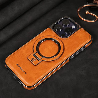 Premium iPhone Stand Case – Leather & Metal