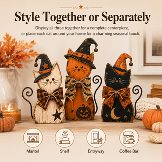 Vintage Halloween Witch Cat Decor Set