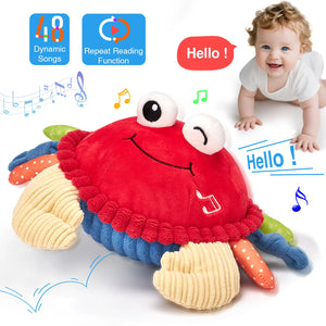 Musical Crab Plush Toy - 48 Songs & Repeat What You Say - Crawling Musical Dancing Walking Bouncing Moving Bouncing Talking Learning Crab-Sensory Toddler Toys for Birthday Tummy Time Toy 0-3 Months/6-12 Months,Mothersdaygift/newborngift