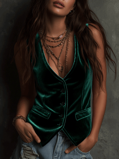 RoséMuse – Bright Bohemian Velvet Vest