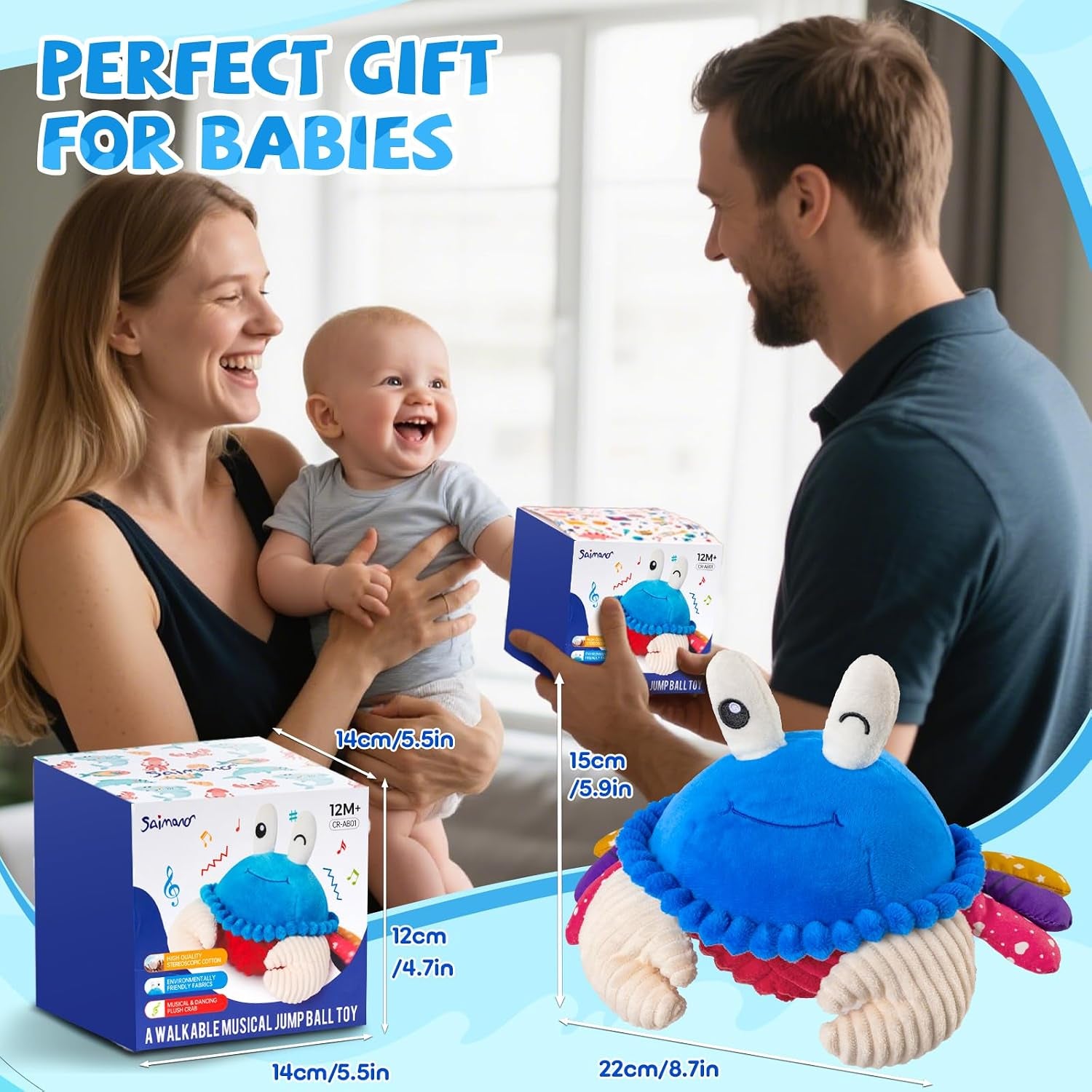 Musical Crab Plush Toy - 48 Songs & Repeat What You Say - Crawling Musical Dancing Walking Bouncing Moving Bouncing Talking Learning Crab