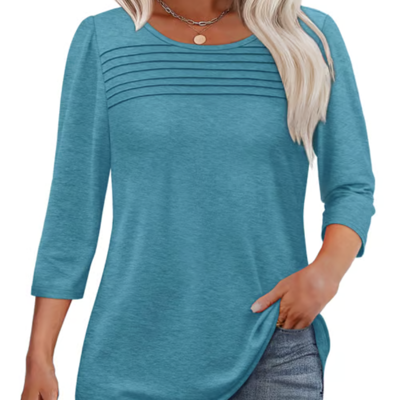 LuxeDrape - Elegant Pleated Front T Shirt