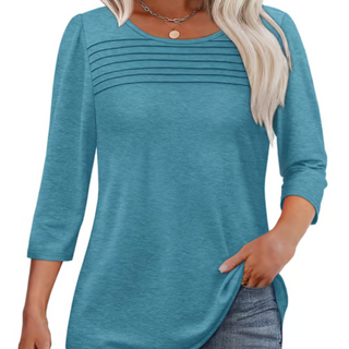 LuxeDrape - Elegant Pleated Front T Shirt