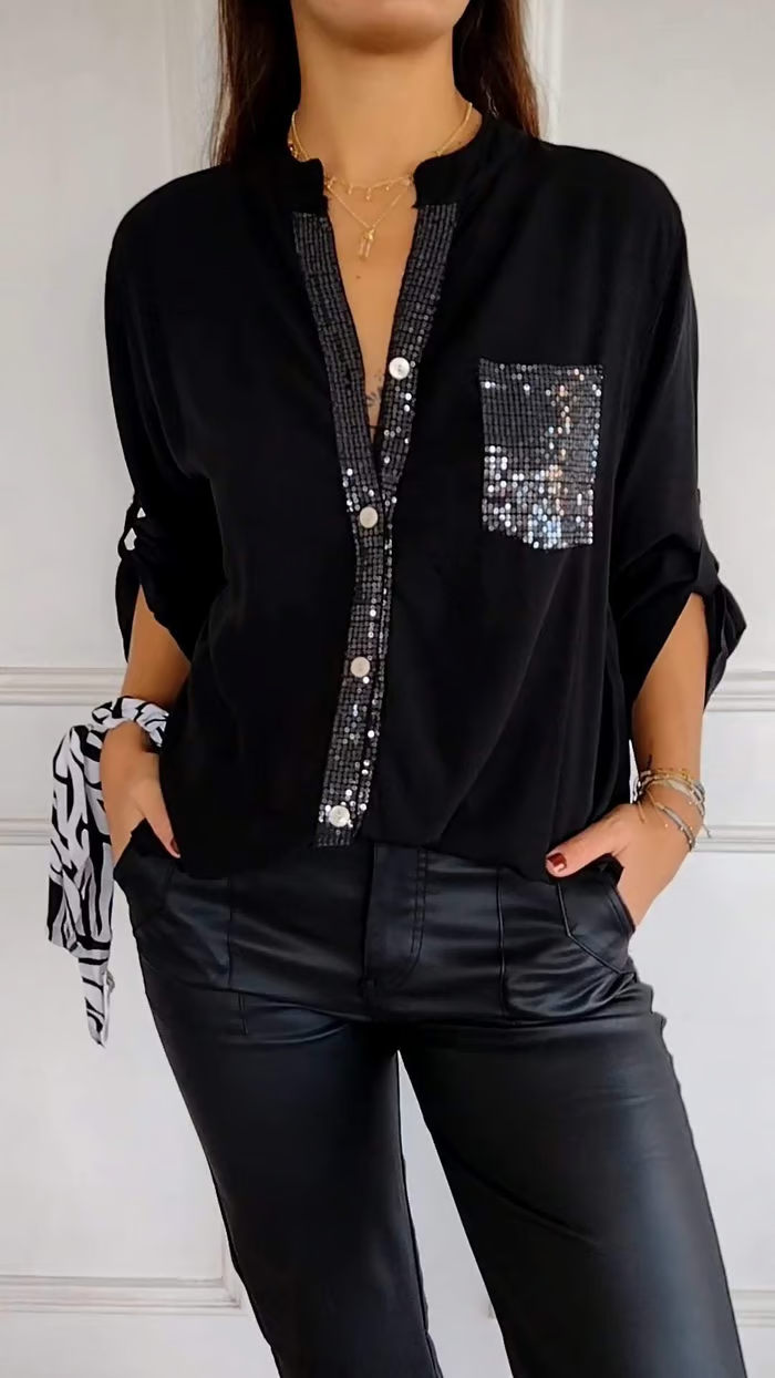 SparkleFlare | Stylish V-Neck Casual Top