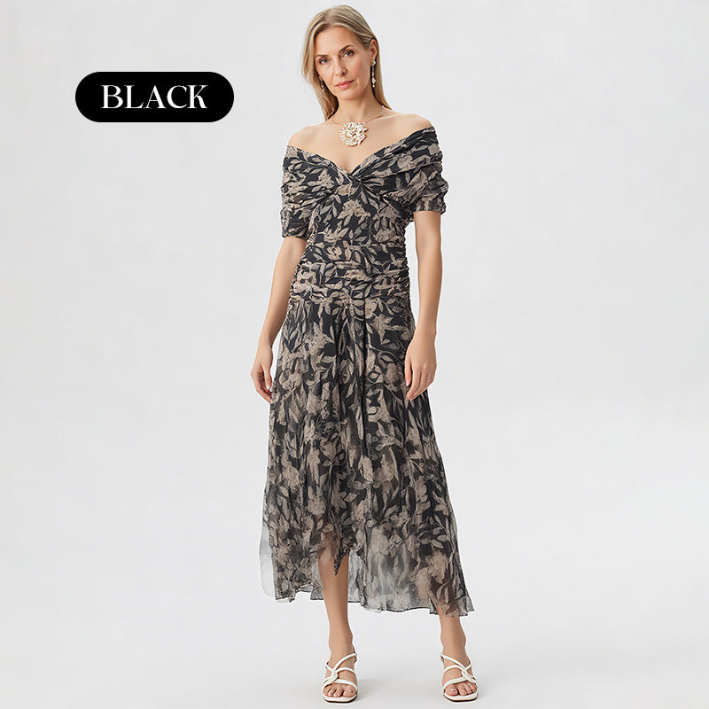 ChicPetal – Women's Printed Off-Shoulder V-Neck Dress