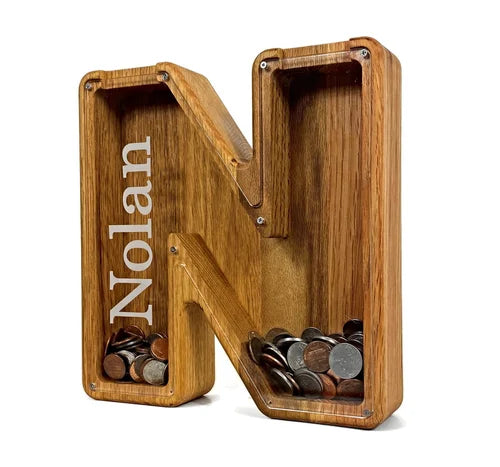 Wooden Custom Letter Piggy Bank For Kids marnetic