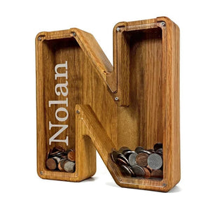 Wooden Custom Letter Piggy Bank For Kids marnetic