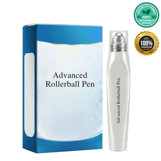 Packaging and product of Advanced Rollerball Pen on a plain background.