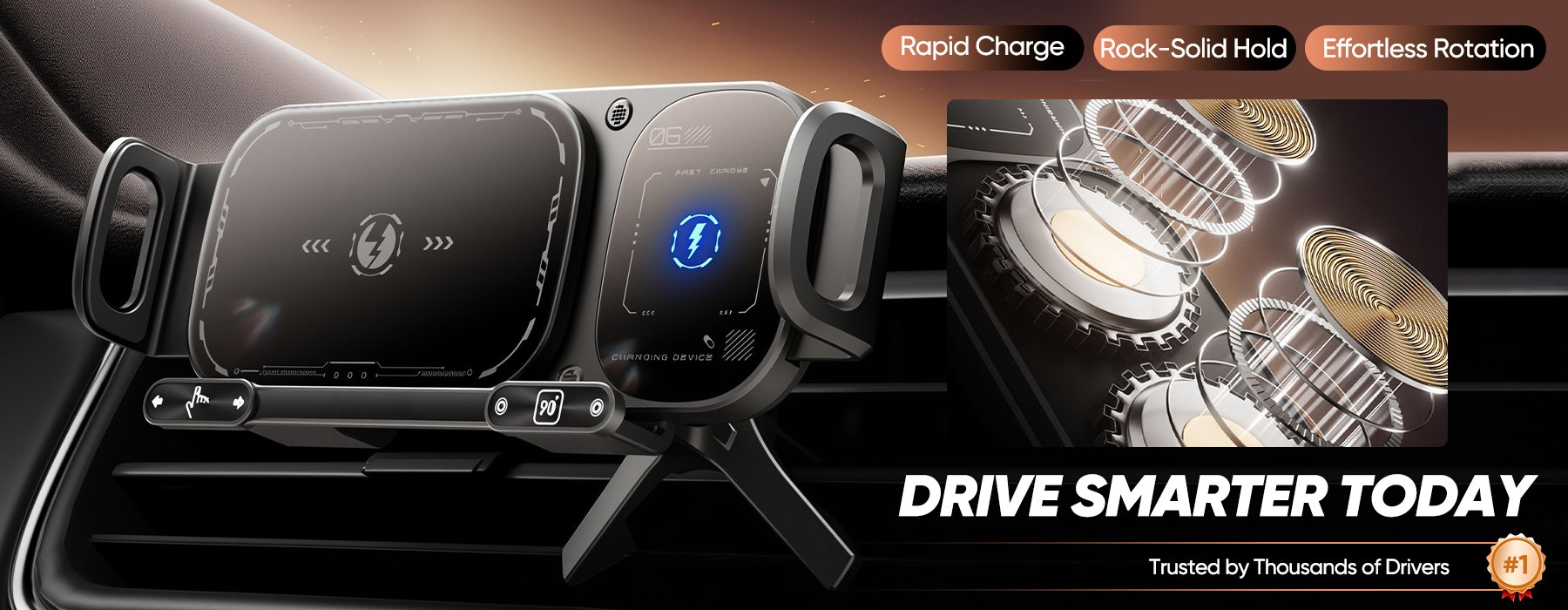 AutoTurn – Rotating Wireless Charging Car Mount