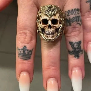 Enigmatic Antler Skull Blossom Ring marnetic