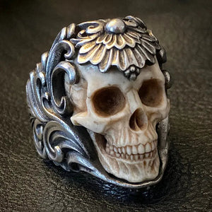 Enigmatic Antler Skull Blossom Ring marnetic