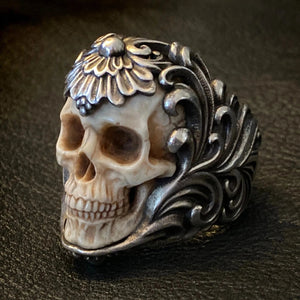 Enigmatic Antler Skull Blossom Ring marnetic