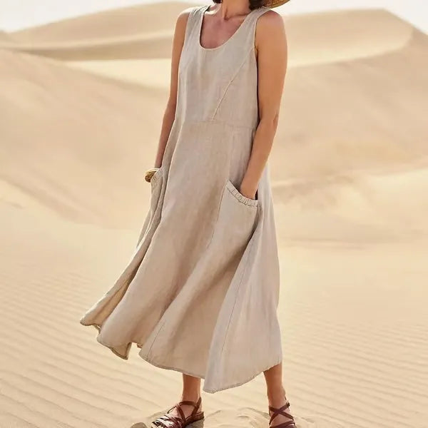 BreezeLoom – Sleeveless Cotton Linen Dress
