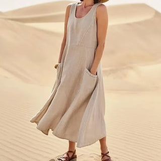 BreezeLoom – Sleeveless Cotton Linen Dress