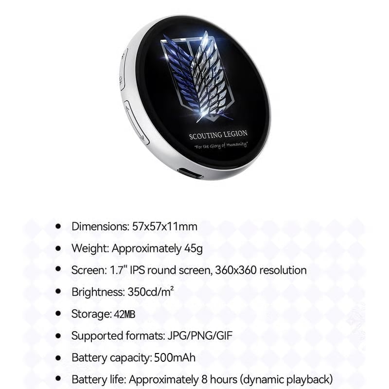 Digital Badge Photo Video GIF Display Screen Pins Pixel Touchscreen Lightweight 500mAh