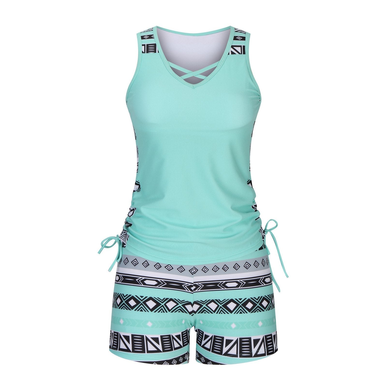 BeachBloom – Modest Bohemian Tankini Swimsuit with Shorts