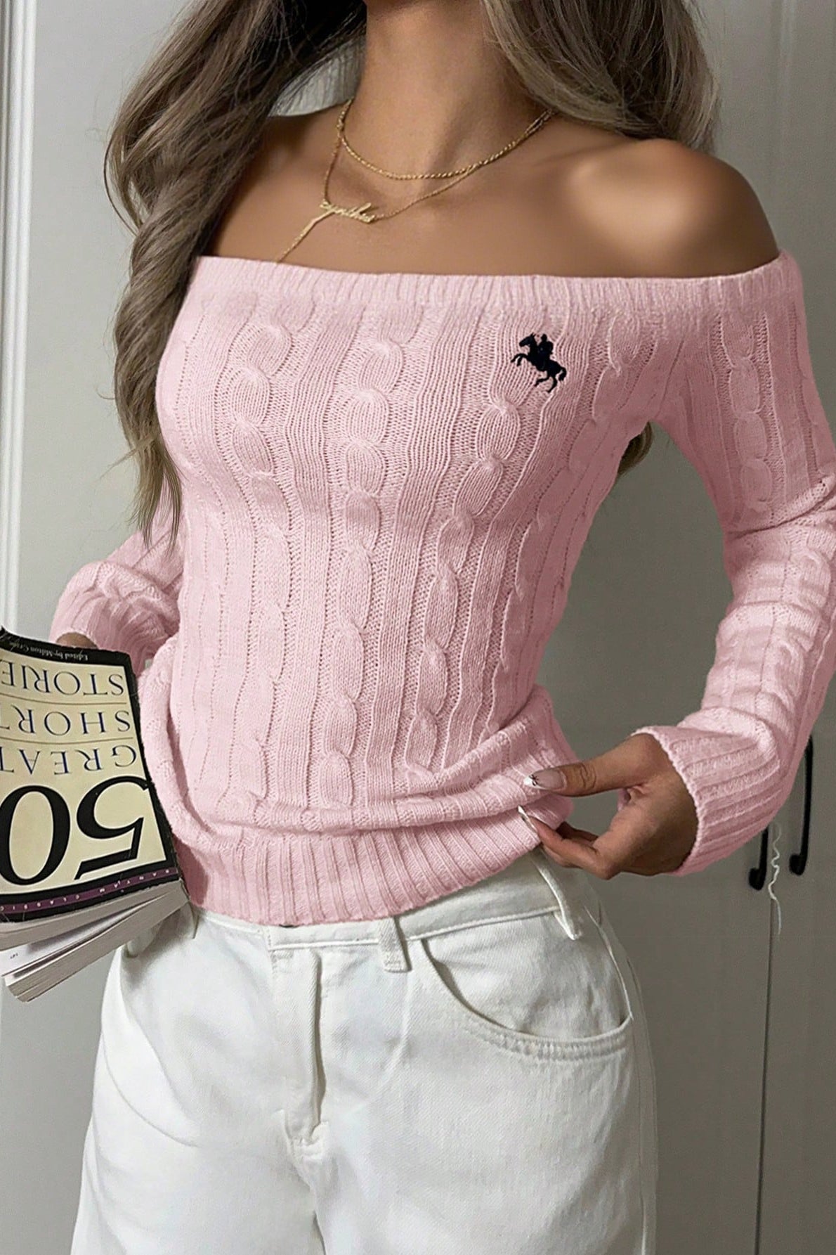 VelourFit – Slim Fit Off-Shoulder Sweater