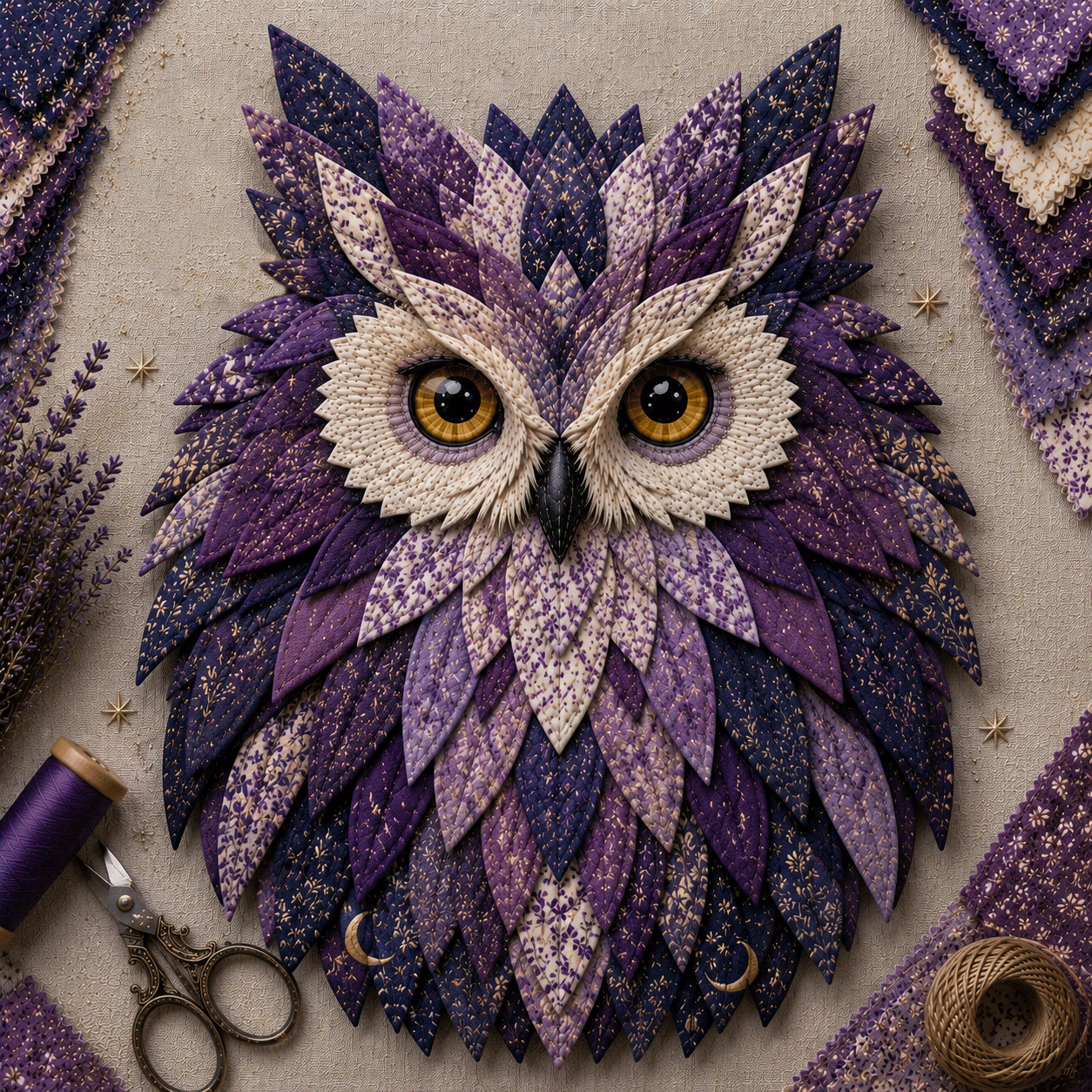 💥 LAST DAY 49% OFF - 🦉 Layered Fabric Owl Wall Art DIY Kit – Complete Kit Included ✂ Pre-Cut Pieces • Glue or Stitch Your Way