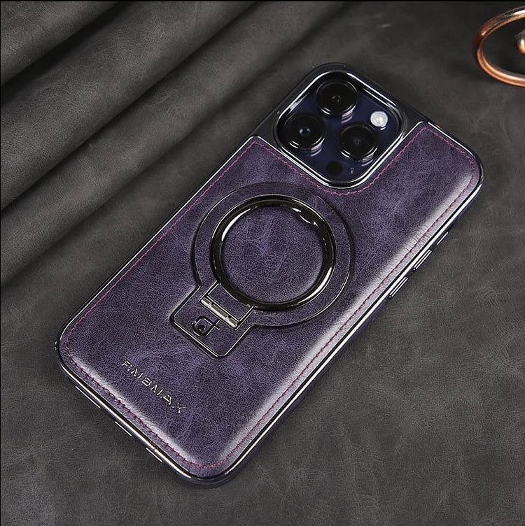 Premium iPhone Stand Case – Leather & Metal