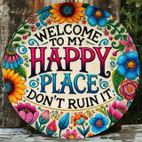 PetalHaven - “My Happy Place” Round Metal Wall Décor