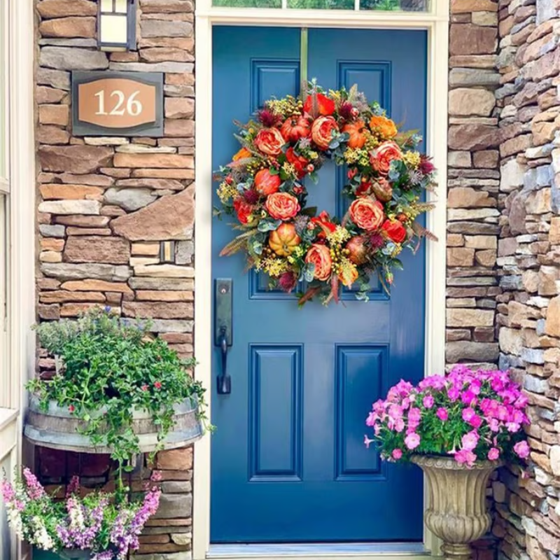 DoorDelight - Enchanting Peony & Pumpkin Wreath