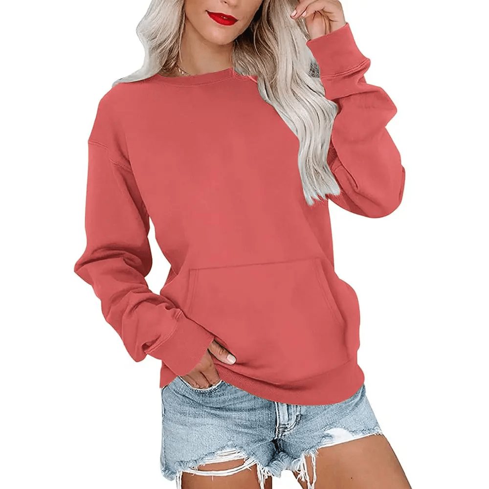 AUSELILY Women's Crewneck Hoodless Sweatshirt With Kangaroo Pocket Fleece Longsleeve Oversized Casual Style Shirt Lightweight Pullover 2026