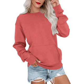 AUSELILY Women's Crewneck Hoodless Sweatshirt With Kangaroo Pocket Fleece Longsleeve Oversized Casual Style Shirt Lightweight Pullover 2026