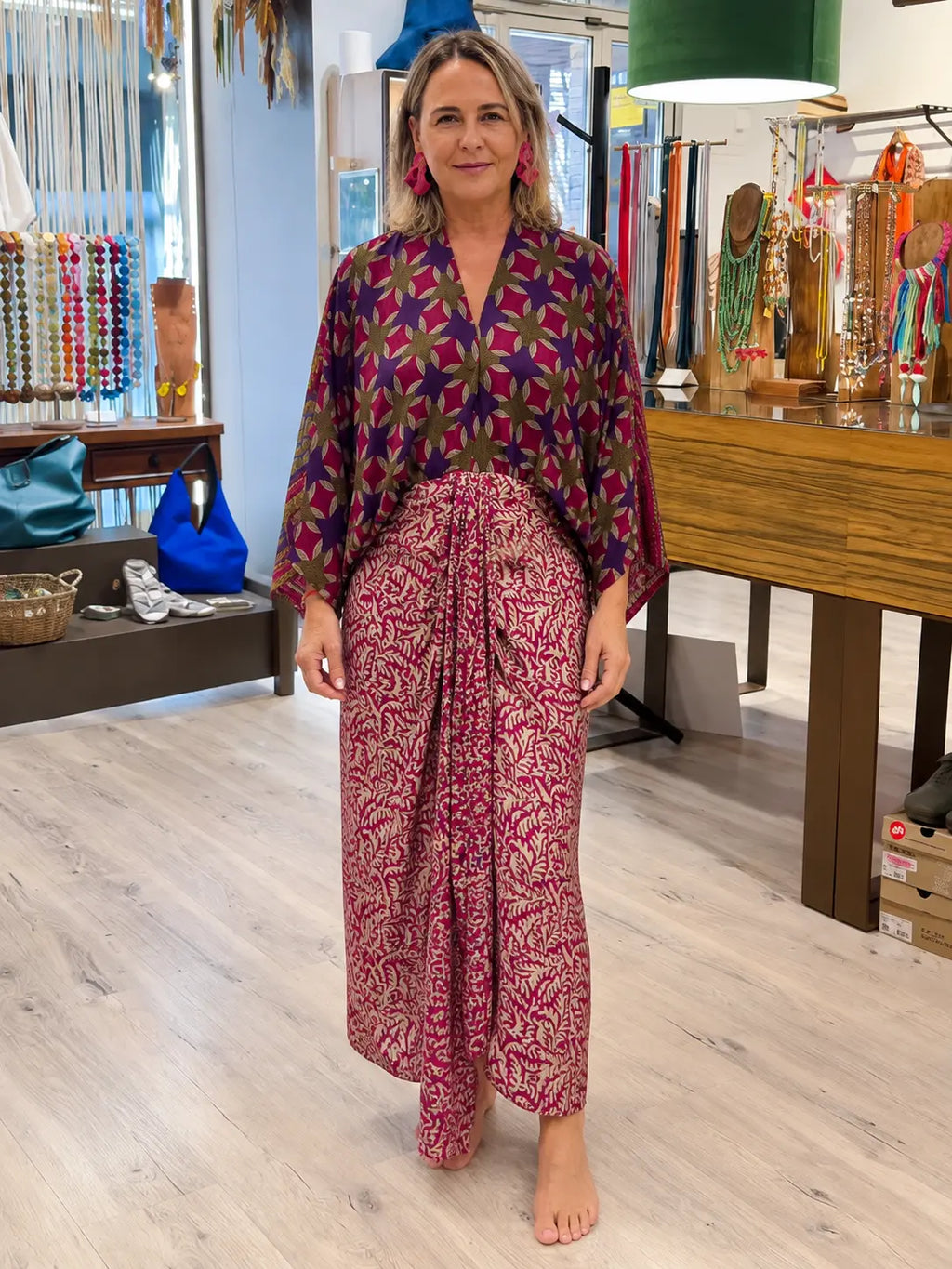 GraceFlow – Wide Sleeve Bohemian Midi Dress