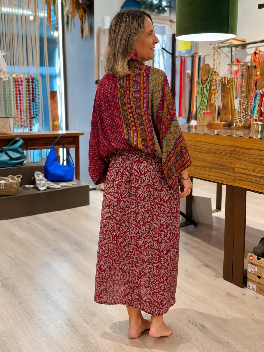 GraceFlow – Wide Sleeve Bohemian Midi Dress