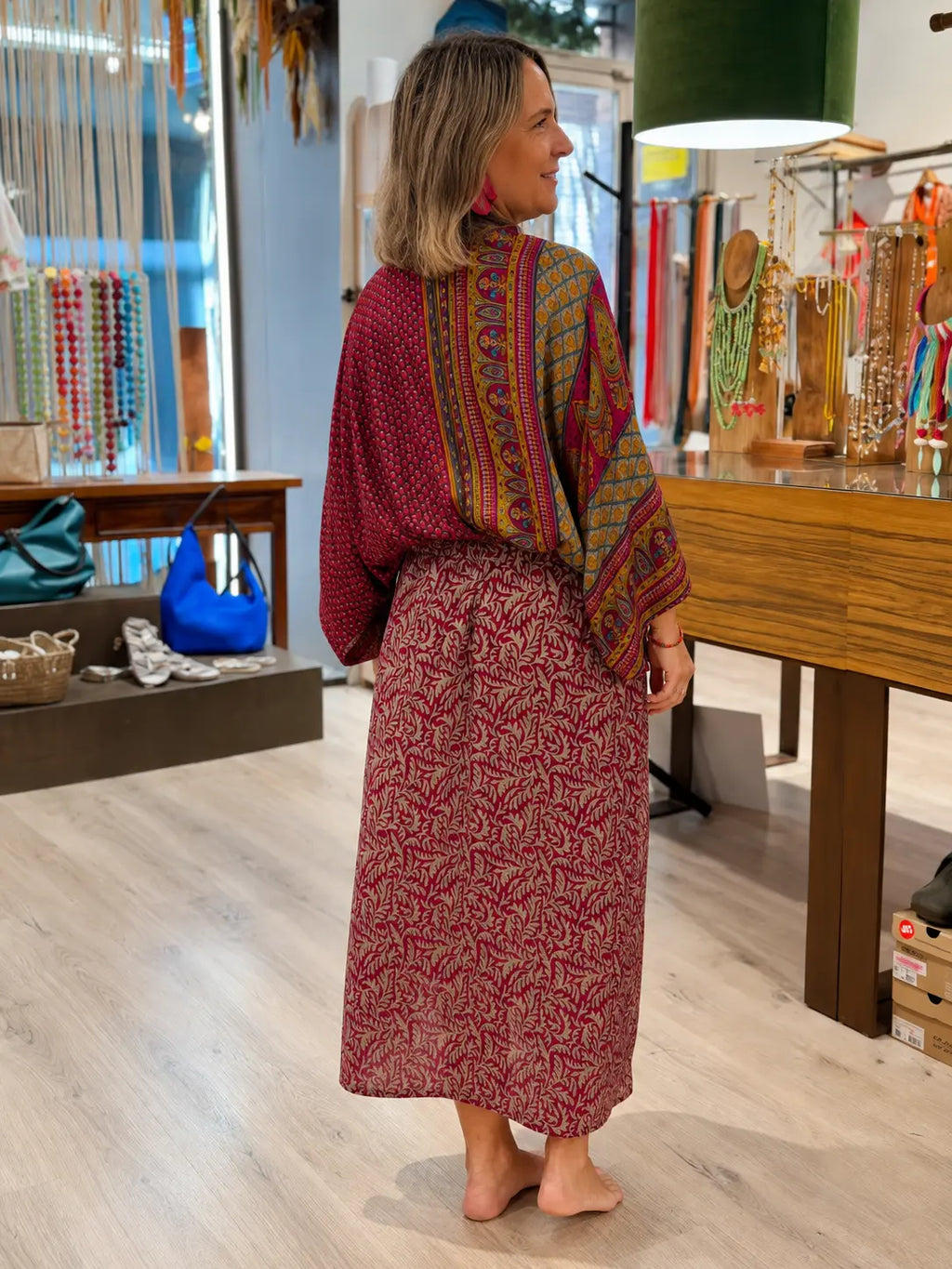 GraceFlow – Wide Sleeve Bohemian Midi Dress