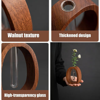 NatureNest – Solid Wood Glass Flower Vase