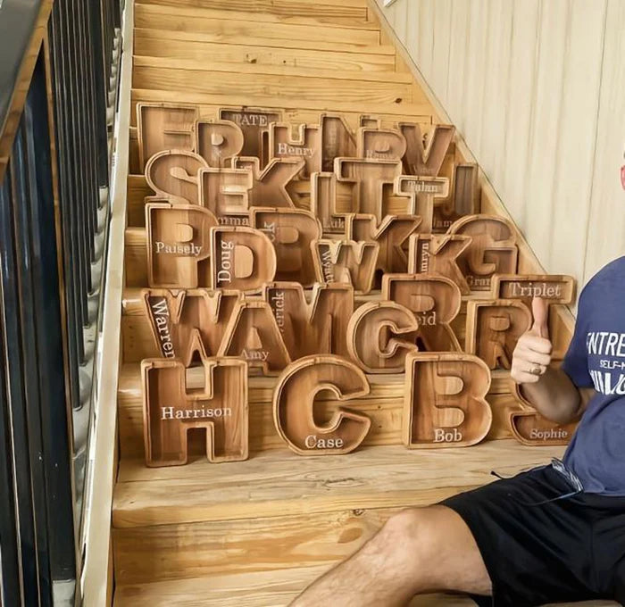 Wooden Custom Letter Piggy Bank For Kids marnetic