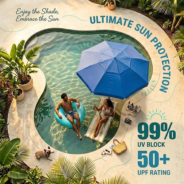 Floating Pool Umbrella with Bar and Base