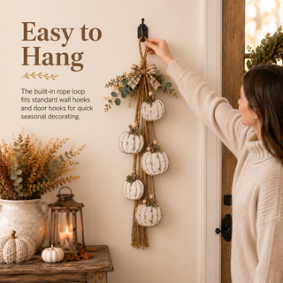 HarvestGlow – Rustic White Pumpkin Hanging Swag
