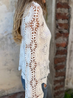 PetalGrace - Buttoned Cutout Embroidered Top