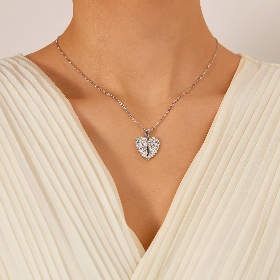 Eternal Guardian-Angel Wings Memorial Necklace with Hidden Name