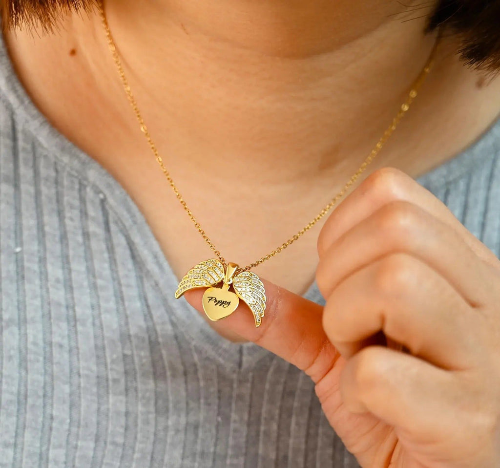 Eternal Guardian-Angel Wings Memorial Necklace with Hidden Name