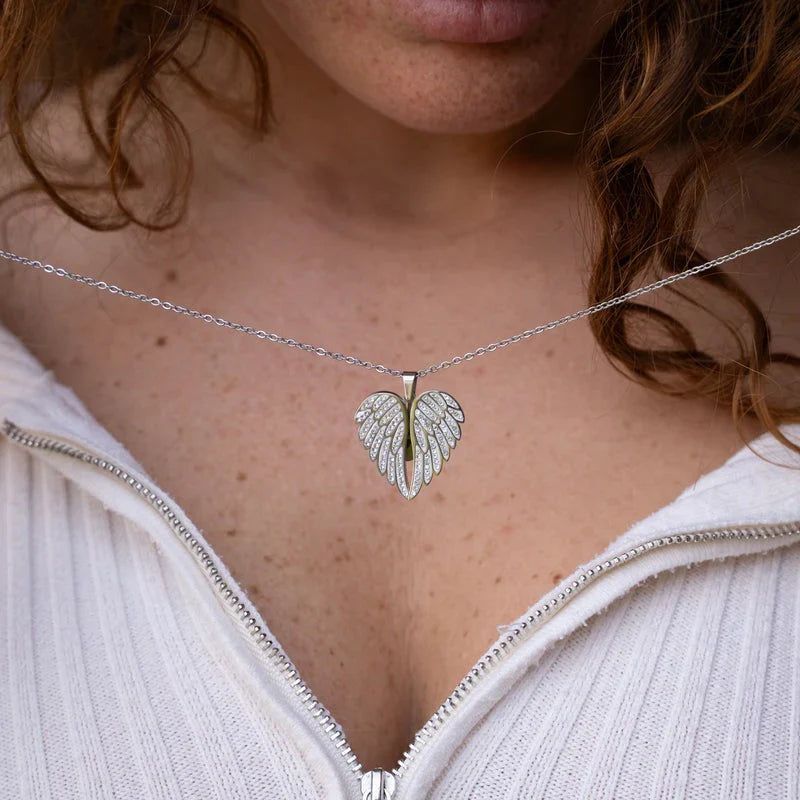 Eternal Guardian-Angel Wings Memorial Necklace with Hidden Name